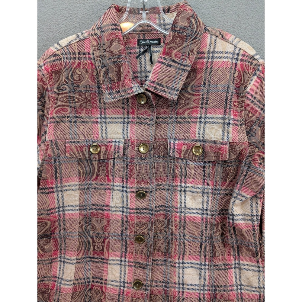 Silver Krossing Jacket Women's Size XL Plaid Paisley Textured Button Front Retro - Picture 4 of 13